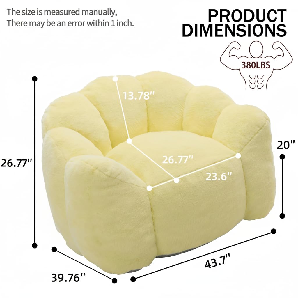Large Yellow Faux Fur Bean Bag Chair J3047