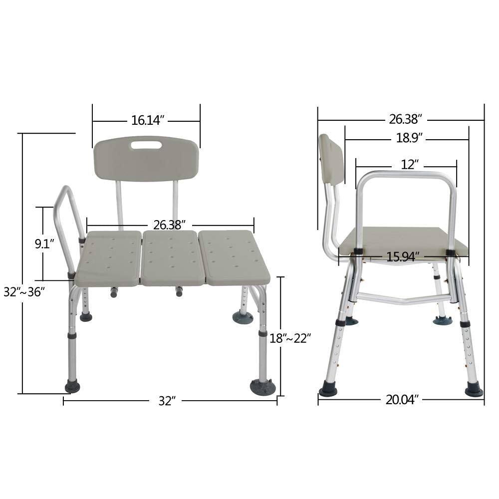 Bathtub Transfer Bench Bath Chair with Back and Handle R772