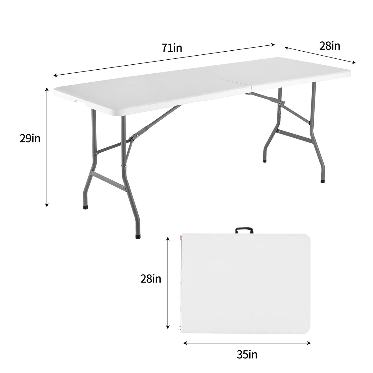 6 Foot Foldable White Plastic Table with Carrying Handle S48320