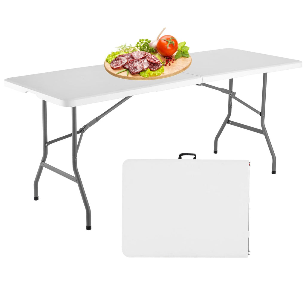 6 Foot Foldable White Plastic Table with Carrying Handle S48320