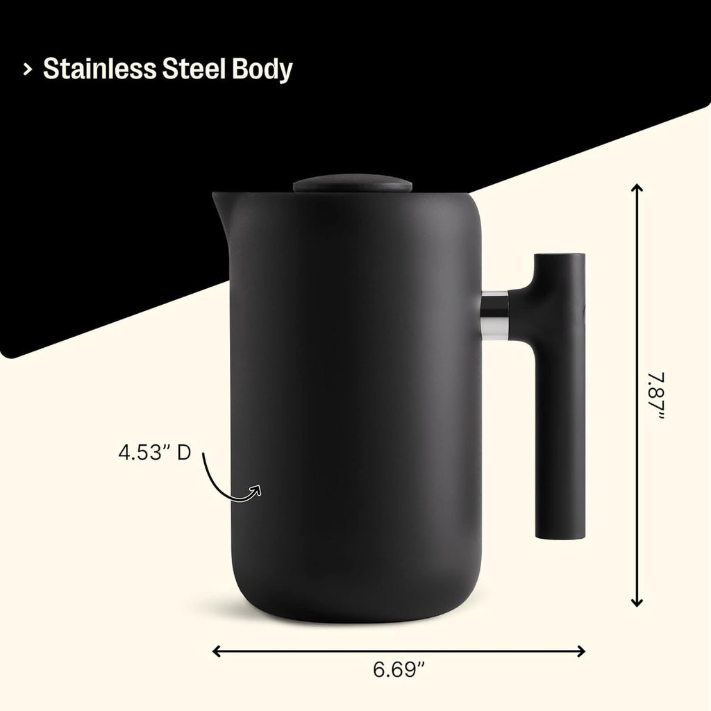 Insulated Coffee Maker with Enhanced Filtration System, Portable French Press Stainless Steel, 24 oz Carafe, Matte Black G652