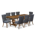 9-Piece Acacia Wood Dining Table Set with Faux Leather Chairs P506300