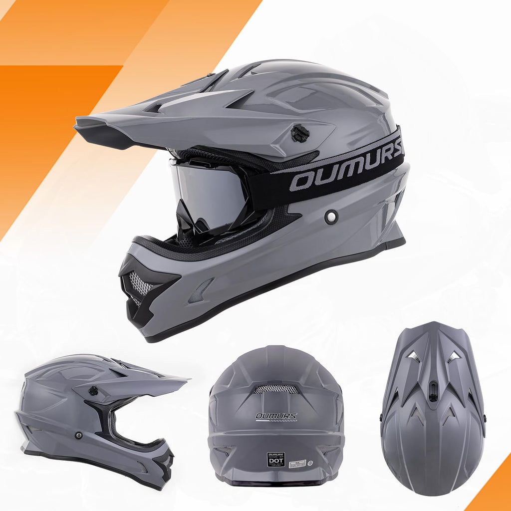 Adult ATV Dirt Bike Helmet with Goggles Gloves & Mask Adjustable Sun Visor Motorcycle Off-Road Motocross Downhill Moped MX Gray L J749186
