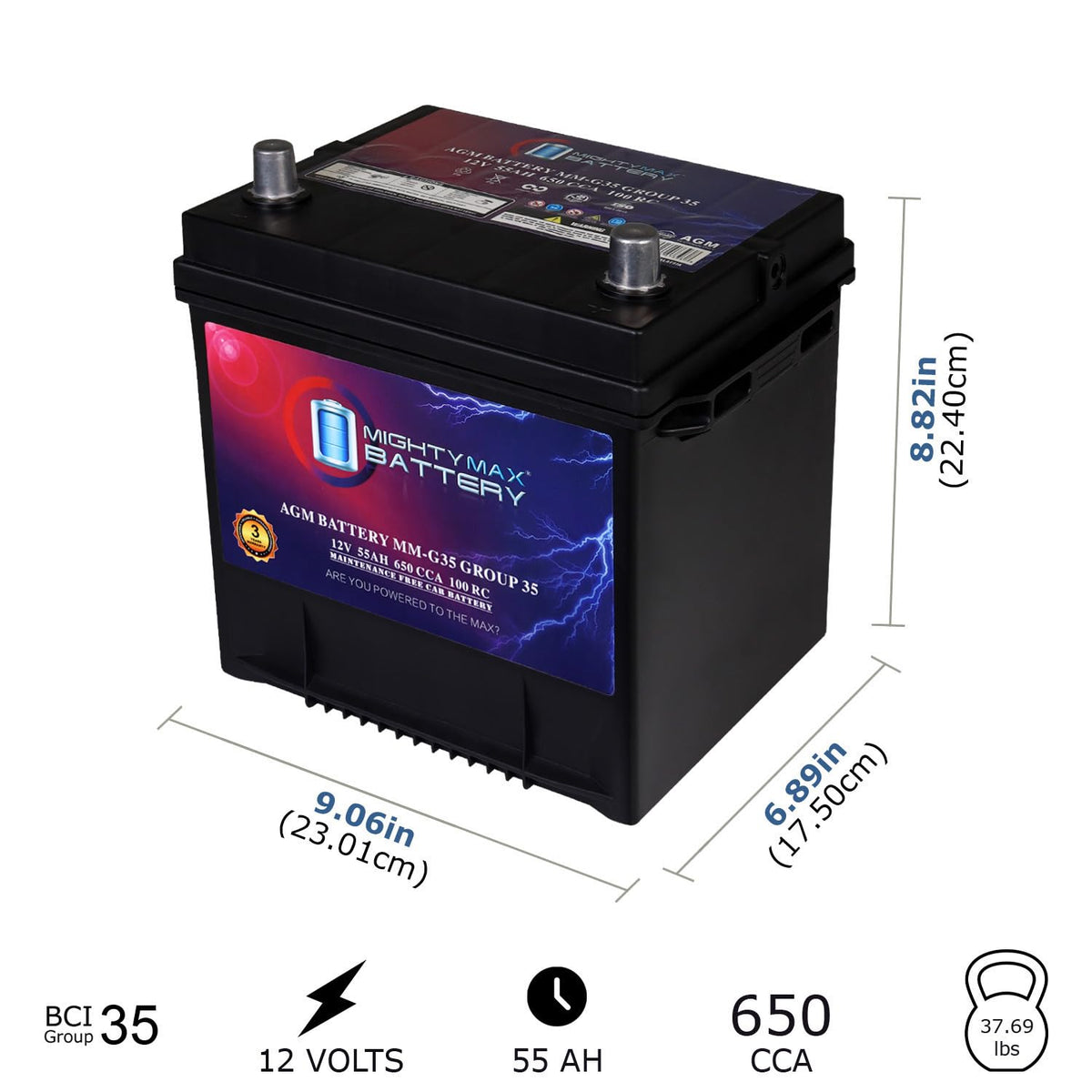 12V 55Ah AGM 650 CCA Battery C2964