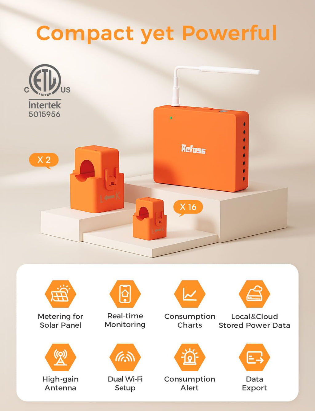 Smart Home Energy Monitor with 16 60A Circuit Sensor D9751