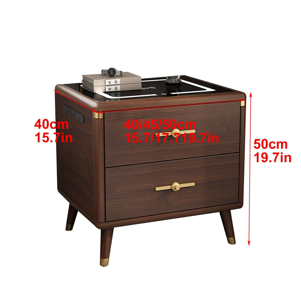 Solid Wood Nightstand with Wireless Charging Station and 2 Drawer Storage S395