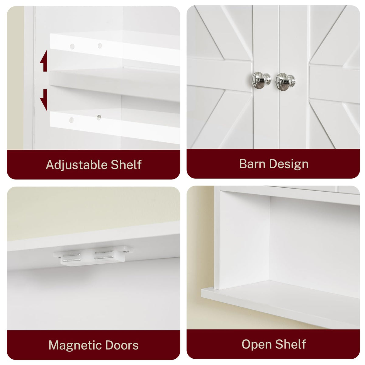 White Over The Toilet Bathroom Wall Cabinet with Adjustable Shelf M661