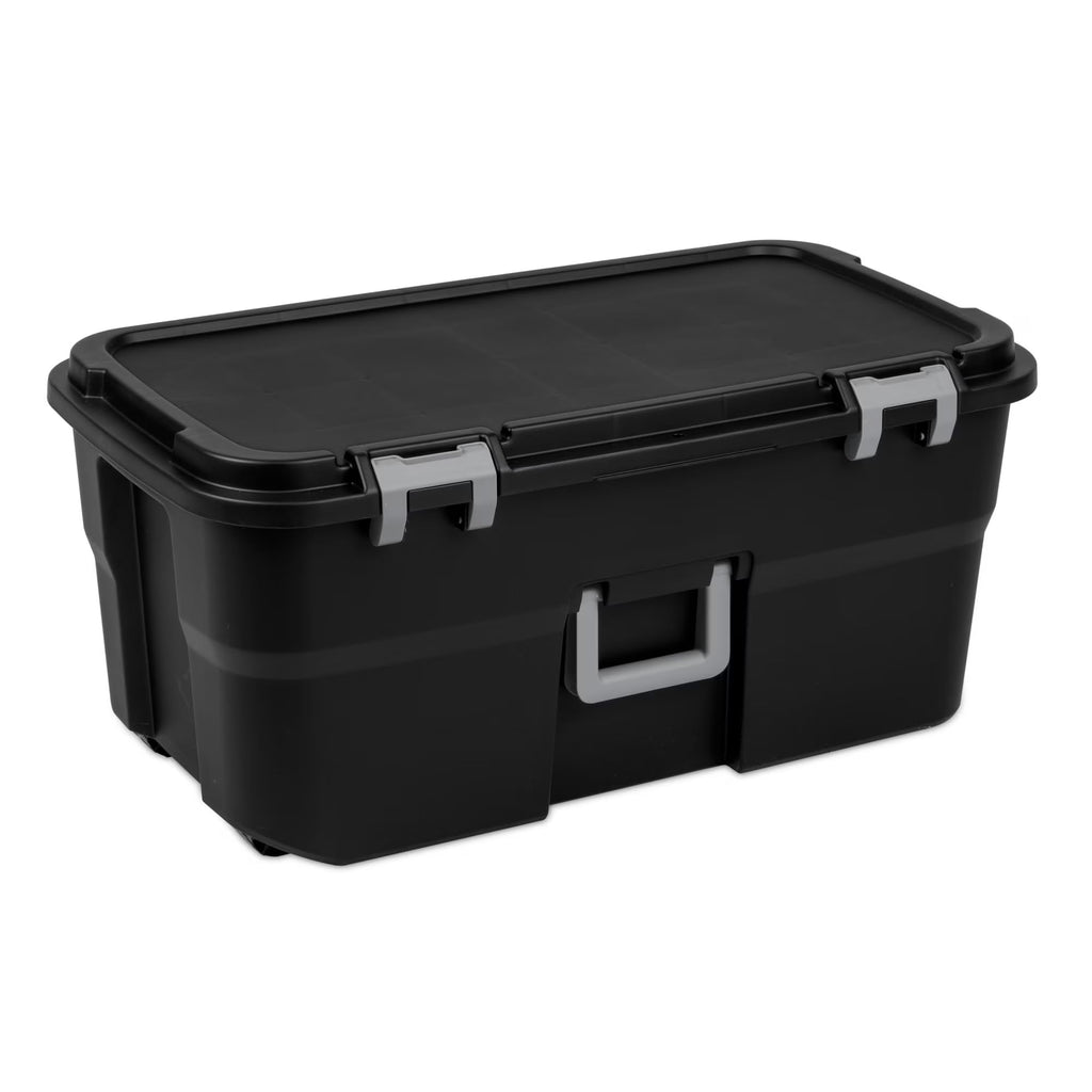 22 Gallon Black Wheeled Plastic Storage Trunk with Lids C17054