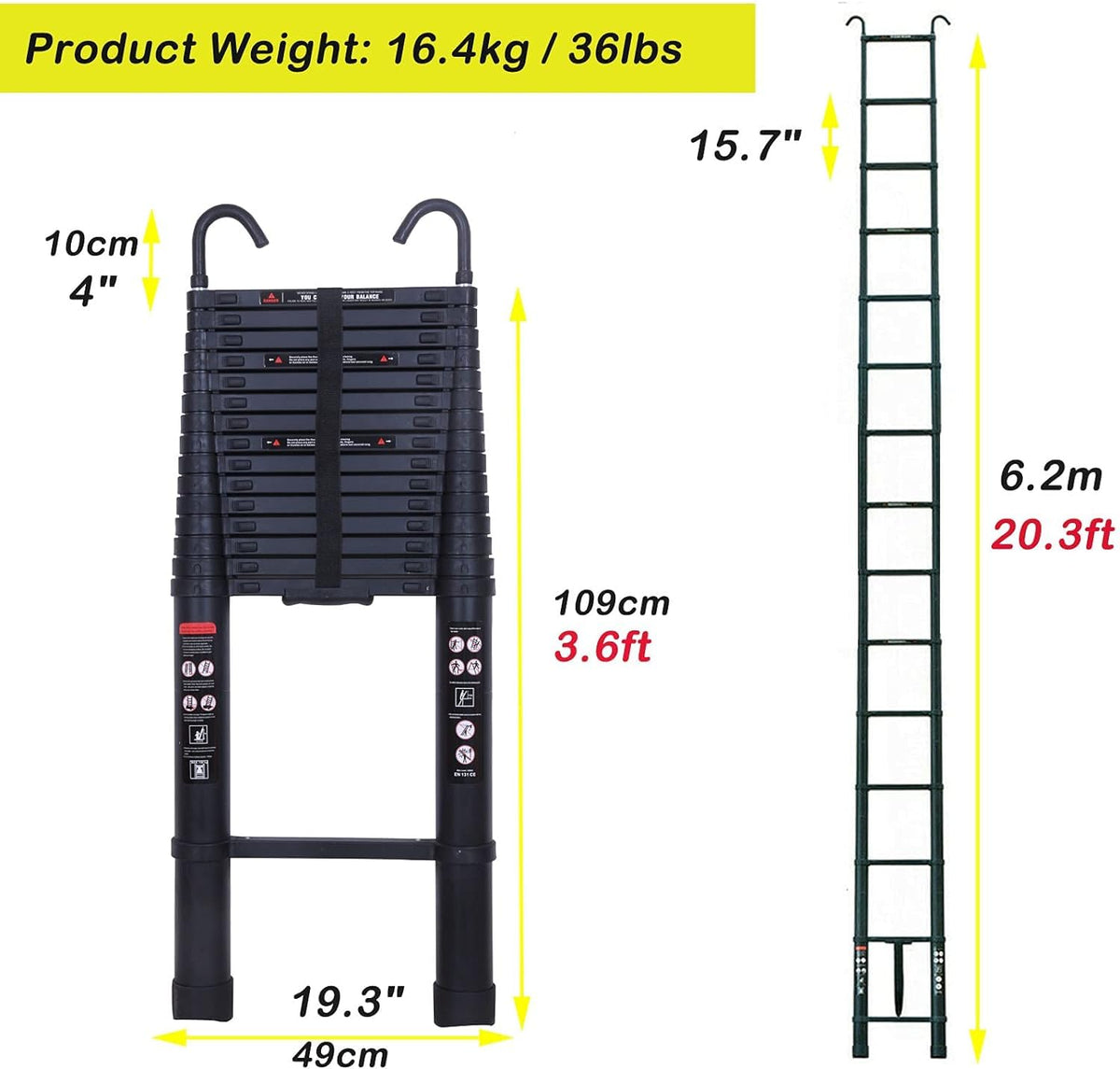 20.3ft Aluminum Telescoping Ladder with Roof Hooks B9120