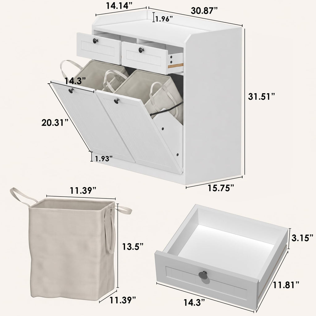 White 2 x 8 Gallon Double Tilt Out Trash Can Cabinet A6729