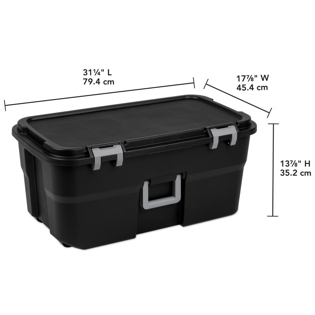 22 Gallon Black Wheeled Plastic Storage Trunk with Lids T90858