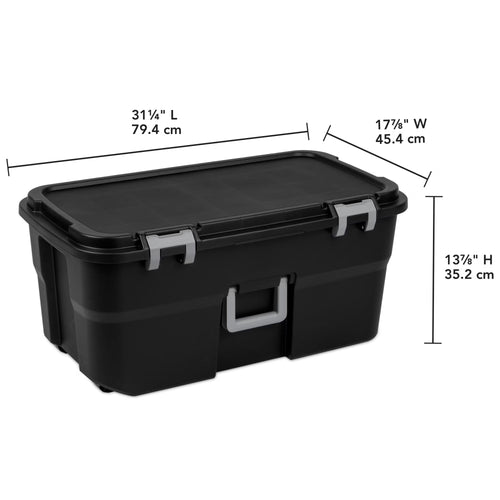 22 Gallon Black Wheeled Plastic Storage Trunk with Lids T90858