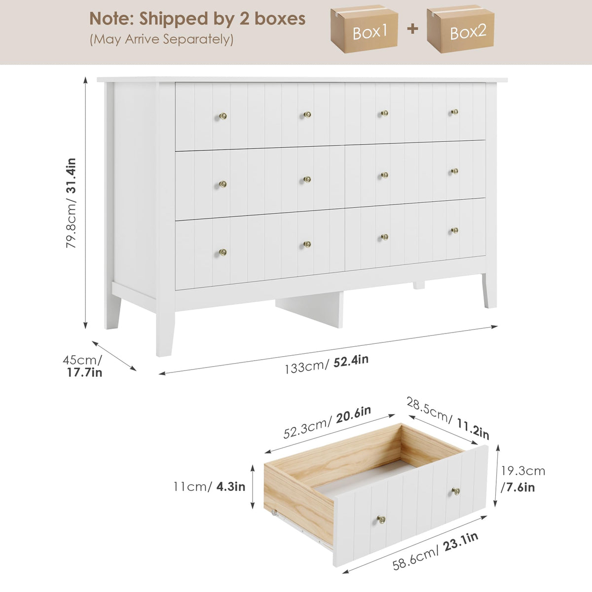 White 6 Drawer Dresser W189