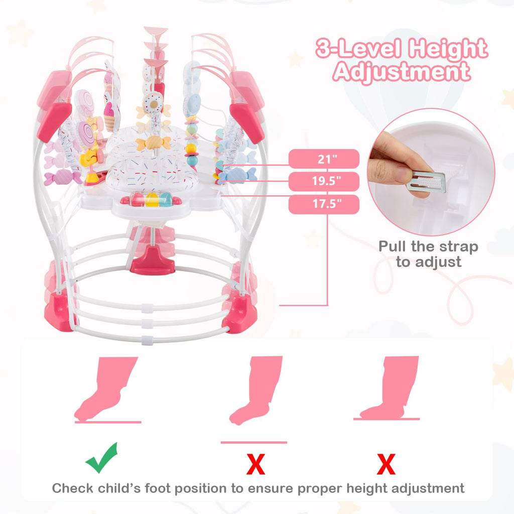 Pink Baby Bouncer Activity Center with Music Lights and Sounds Y858014