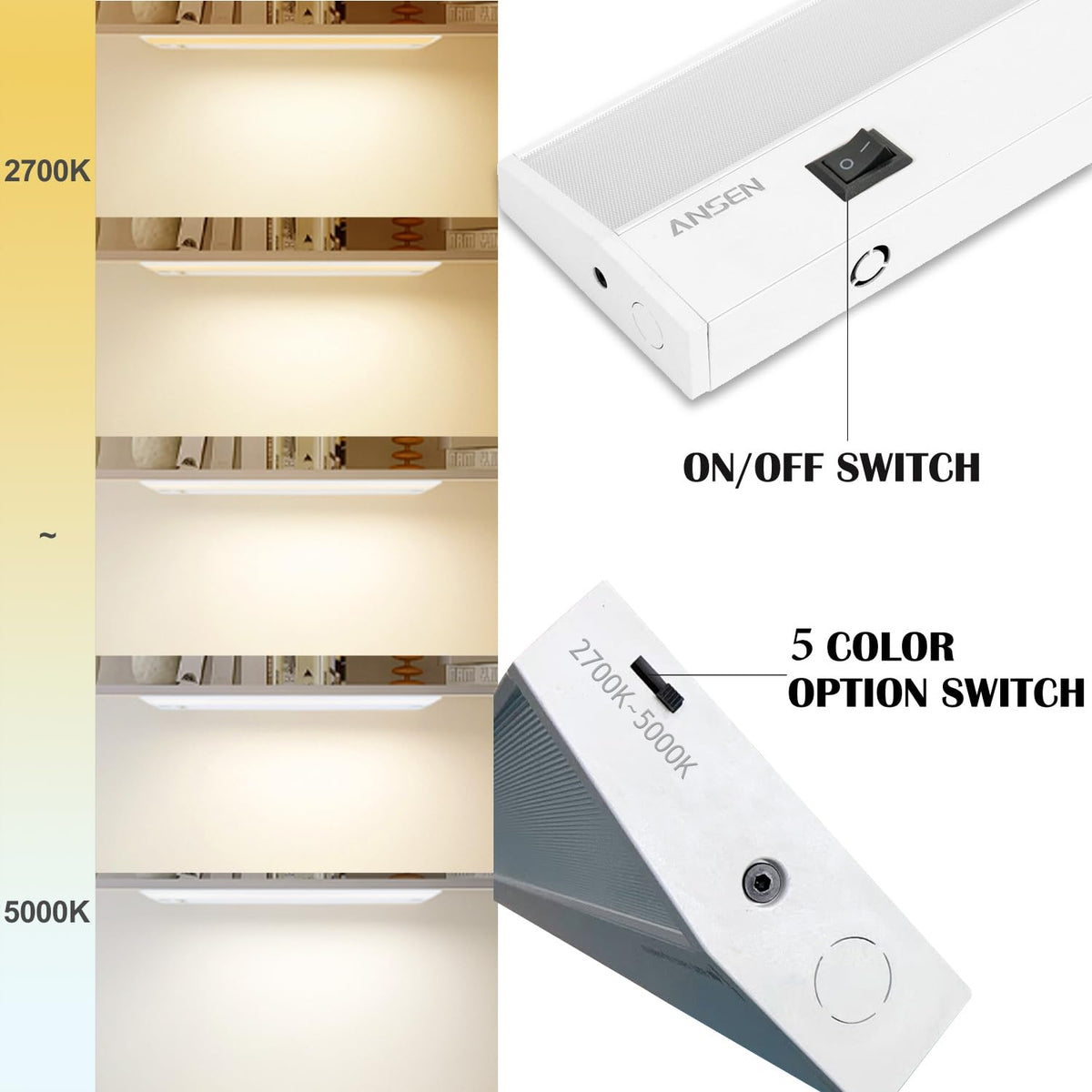 4 Packs Under Cabinet Lighting Hardwired, 24IN 18W Dimmable Led Light, 5 Color Temperature V9983
