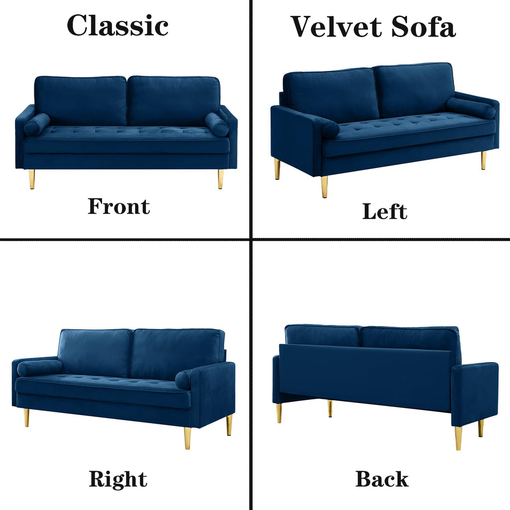 Navy Velvet 2-Seater Loveseat Sofa with Metal Legs Y460488