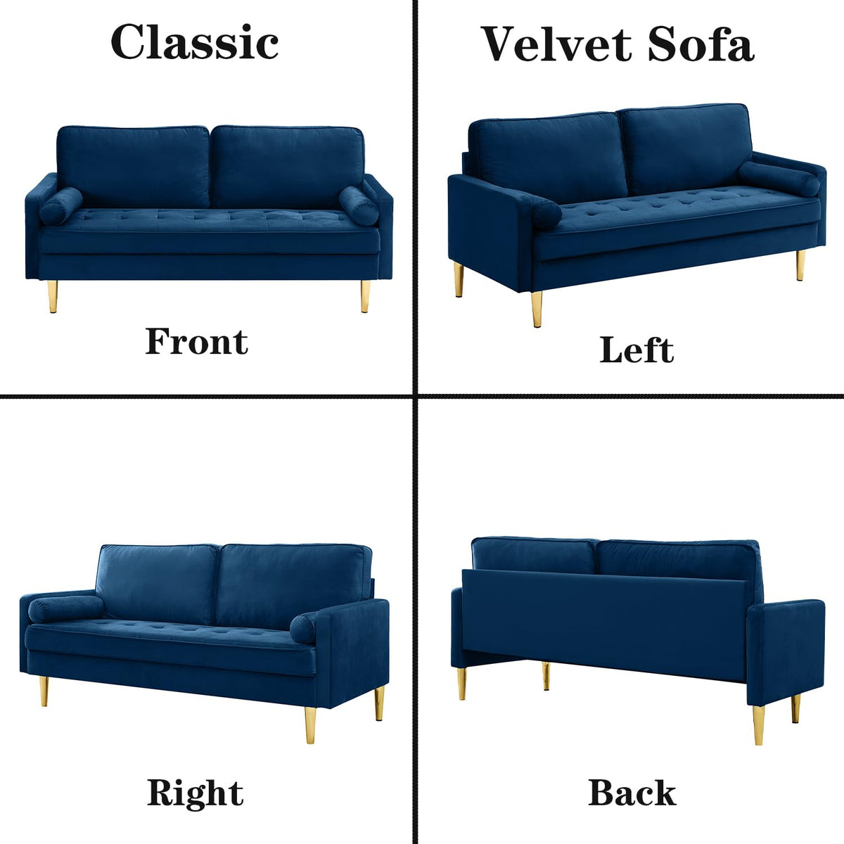 Navy Velvet 2-Seater Loveseat Sofa with Metal Legs Y460488