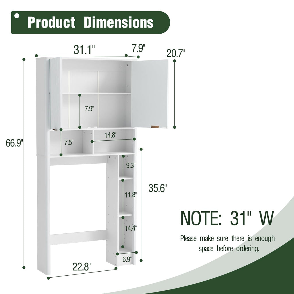 White Over the Toilet Storage Cabinet with Adjustable Shelf L734