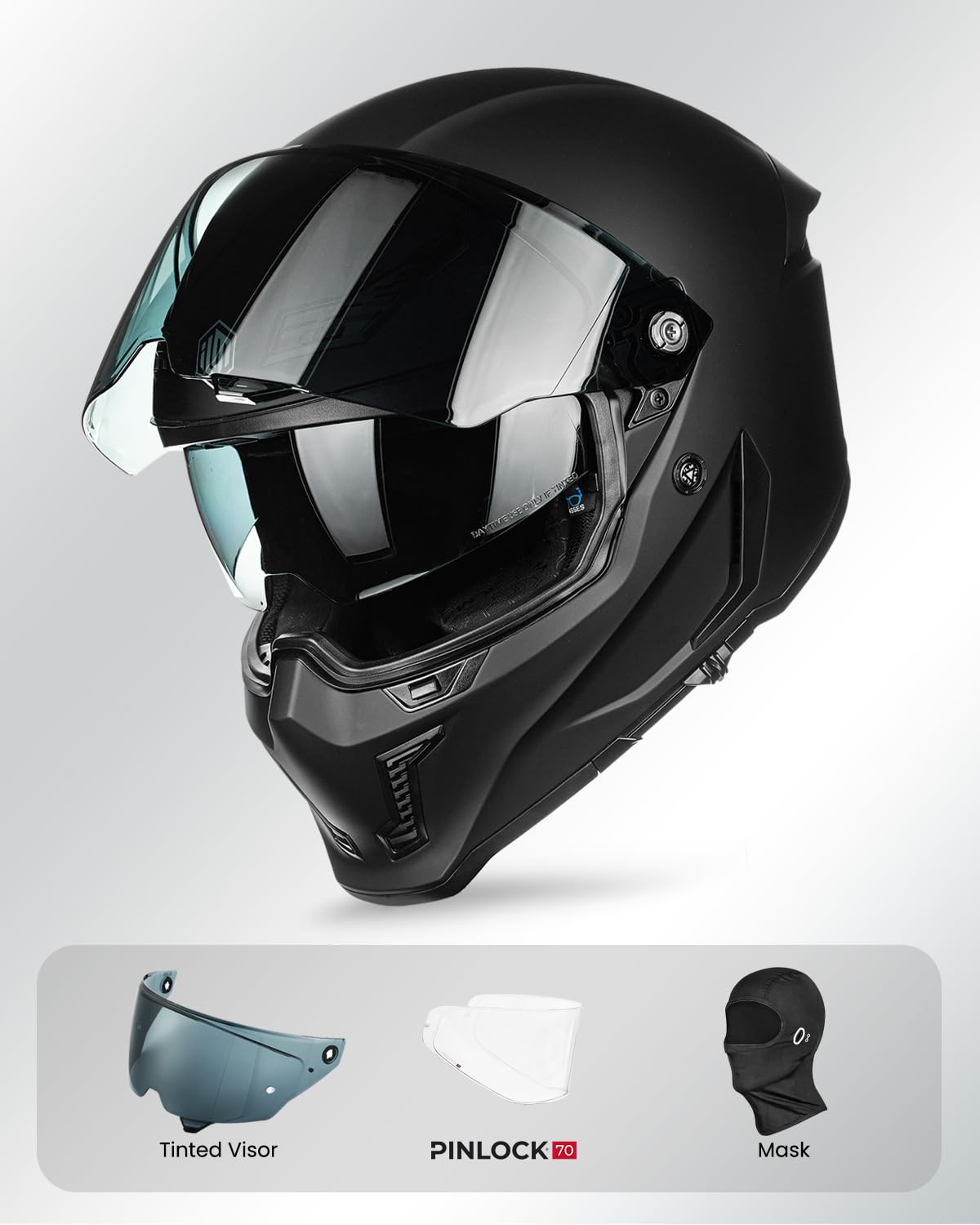 Full Face Dual Visor Motorcycle Helmet with Pinlock Matte Black M L39756