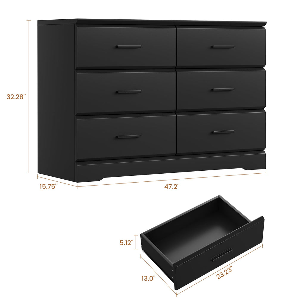 Black 6 Drawer Wood Dresser Y870