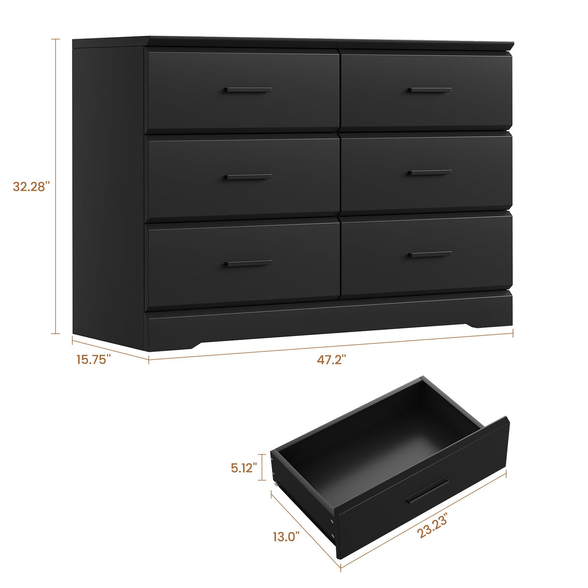 Black 6 Drawer Wood Dresser Y870