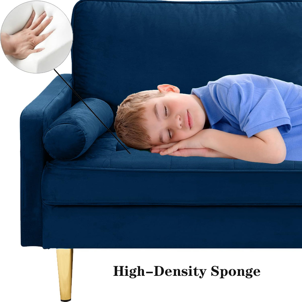 Navy Velvet 2-Seater Loveseat Sofa with Metal Legs Y460488