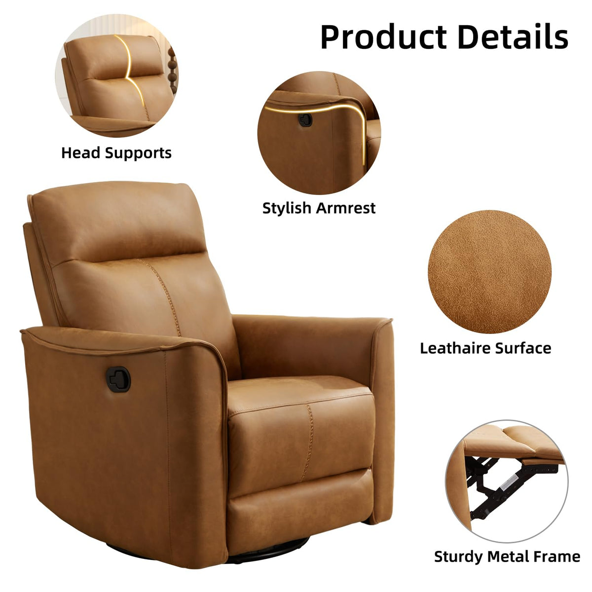 Brown Leathaire Swivel Rocker Recliner I558413