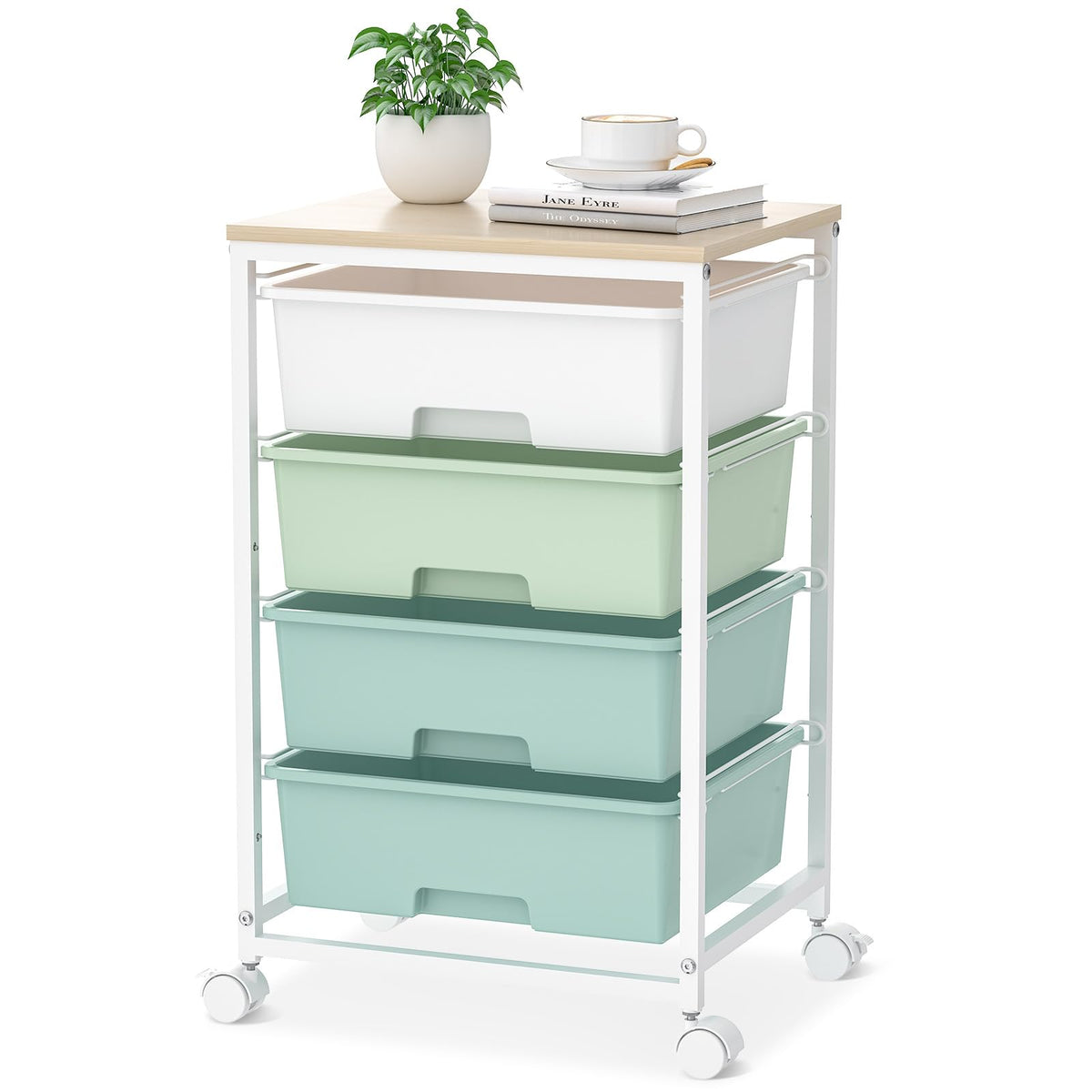 Rolling Cart with Drawers, 4-Drawer Utility Cart, Green V237601