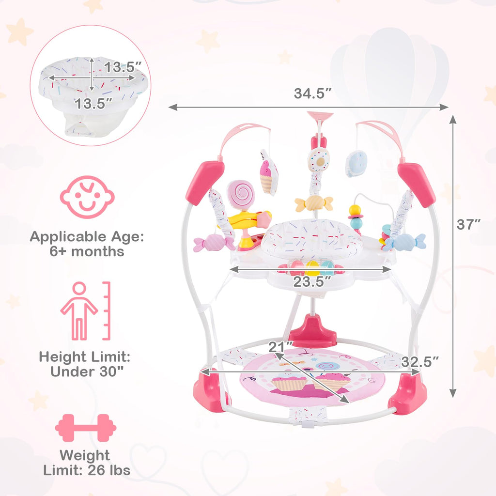 Pink Baby Bouncer Activity Center with Music Lights and Sounds Y858014