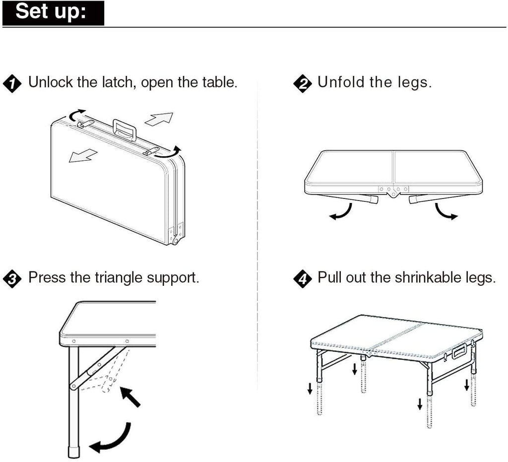 Aluminum Folding Table 4 Foot, Adjustable Height Lightweight Portable Camping Table for Picnic Beach Outdoor Indoor, White 48 x 24 inches K56338