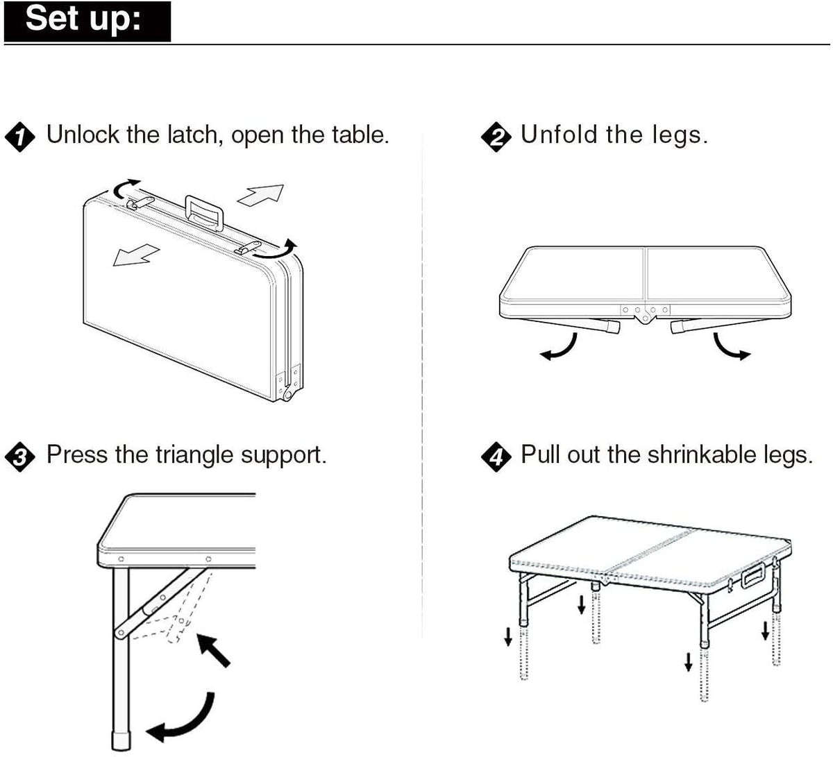Aluminum Folding Table 4 Foot, Adjustable Height Lightweight Portable Camping Table for Picnic Beach Outdoor Indoor, White 48 x 24 inches K56338
