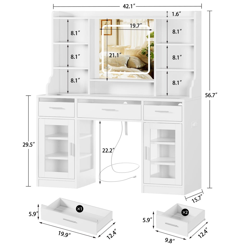 White Vanity Desk with Mirror and Lights O51556
