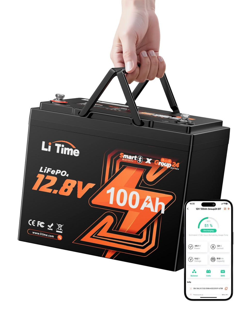 12V 100Ah Group 24 LiFePO4 Lithium Battery P67596