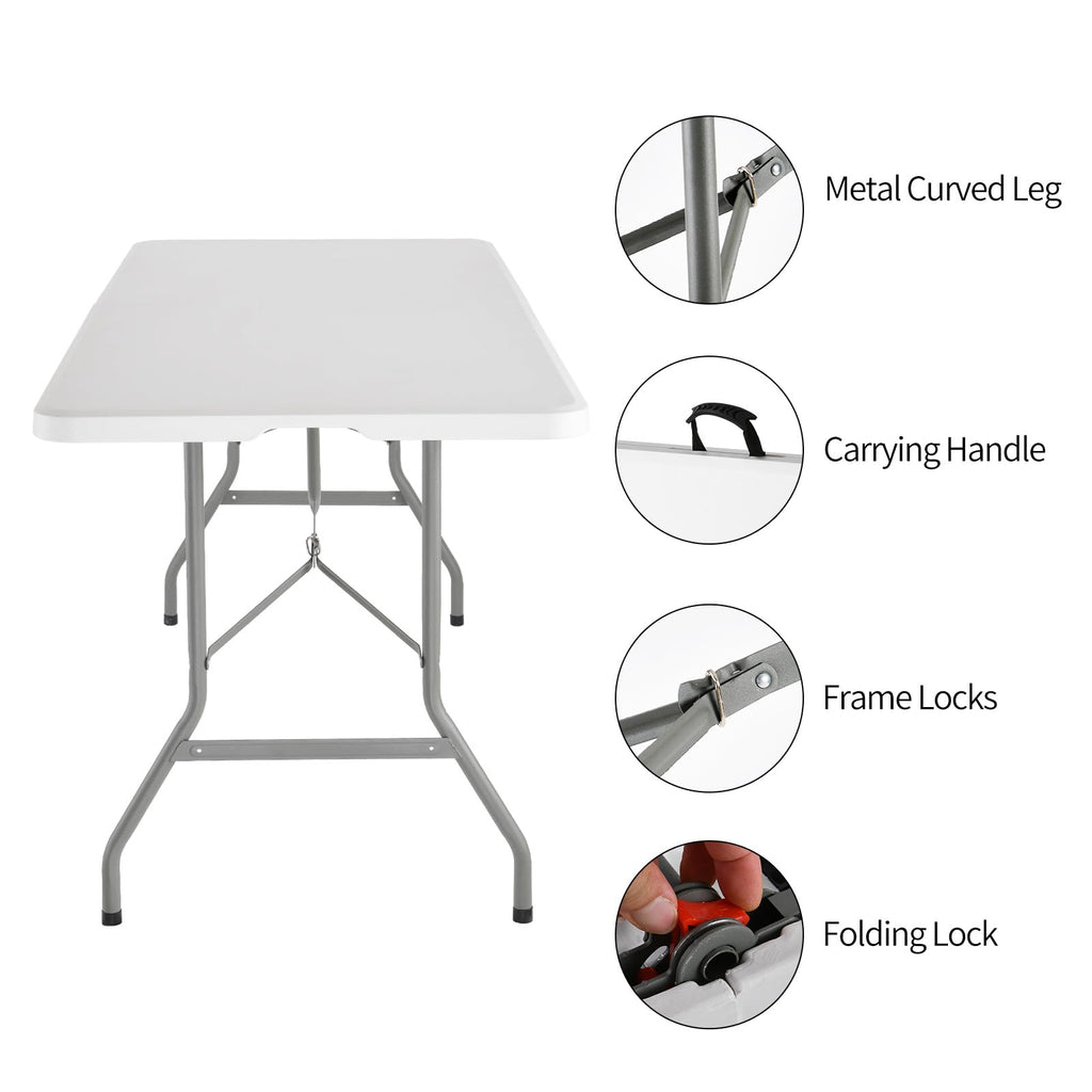 6 Foot Foldable White Plastic Table with Carrying Handle S48320