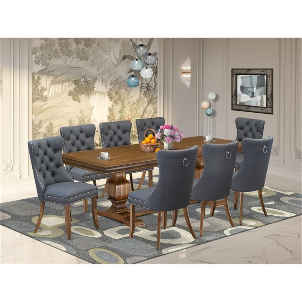 9-Piece Acacia Wood Dining Table Set with Faux Leather Chairs P506300