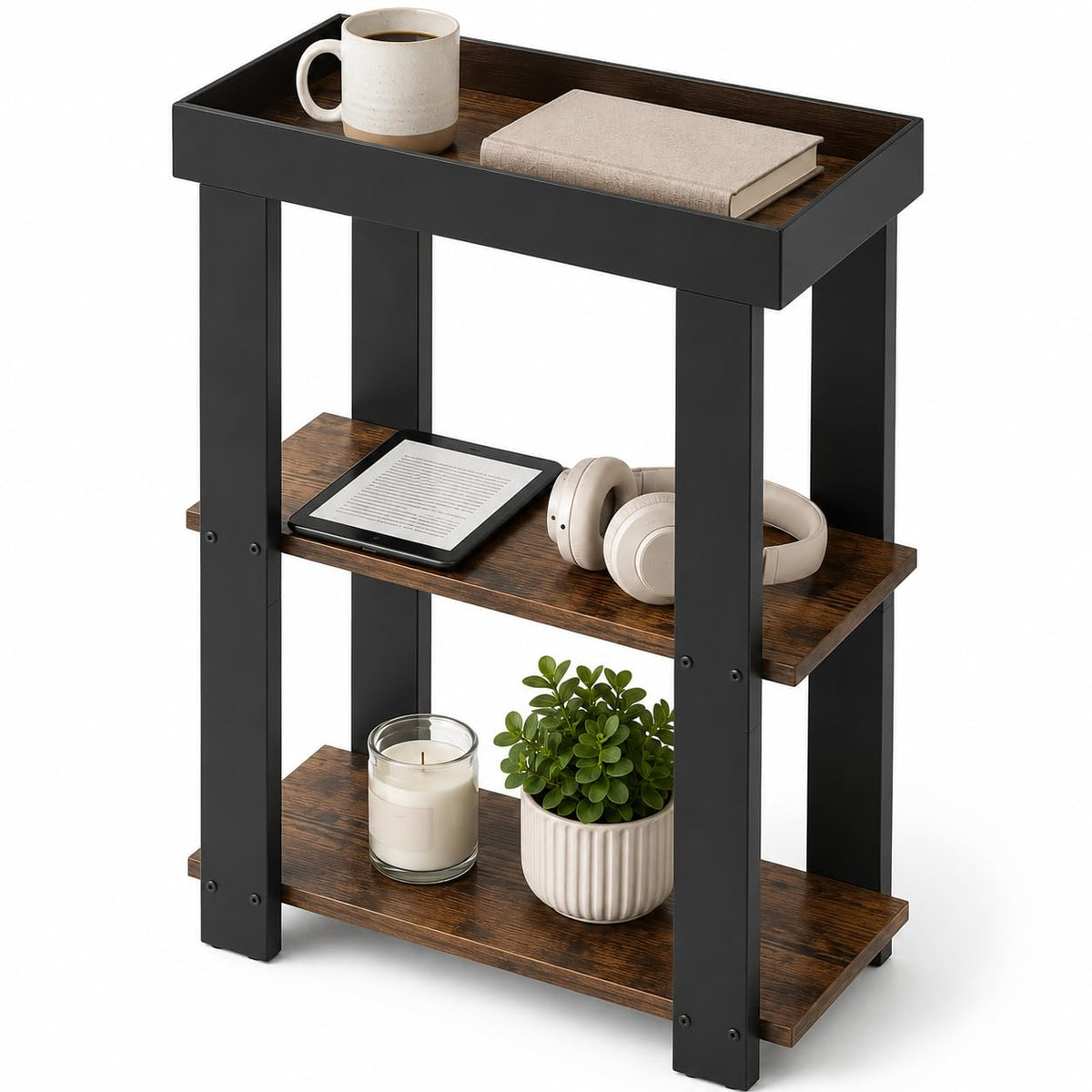 Rustic Brown 3-Tier Narrow Side Table R958086