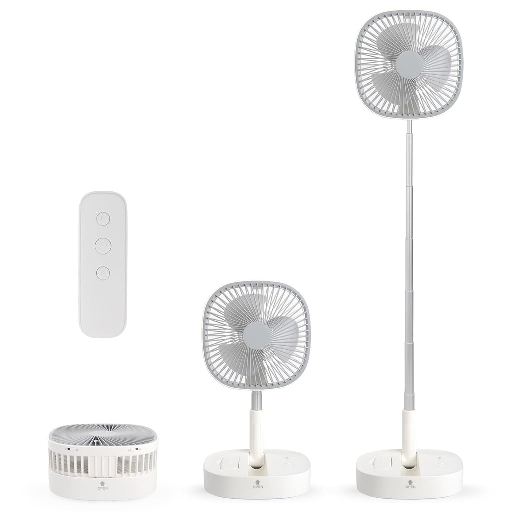 Portable Foldaway Standing Fan 7200Mah Rechargeable Battery Remote Control Telescopic 4 Speed Quiet Timer Gray R4394