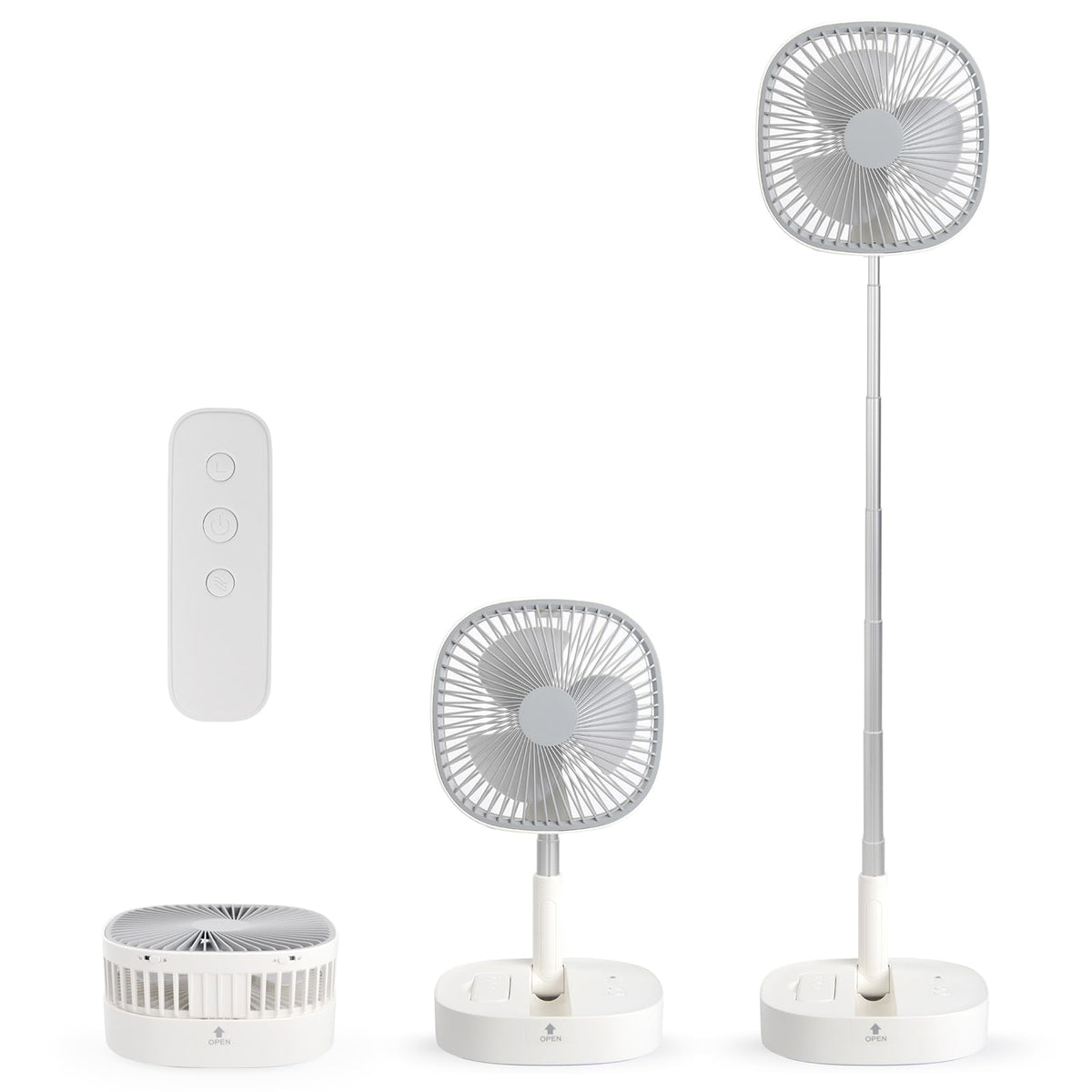 Portable Foldaway Standing Fan 7200Mah Rechargeable Battery Remote Control Telescopic 4 Speed Quiet Timer Gray R4394