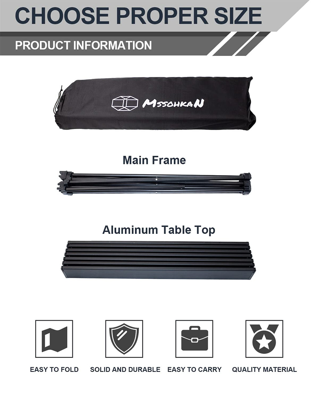 Camping Table Folding Portable Aluminum Lightweight Carry Bag H461455