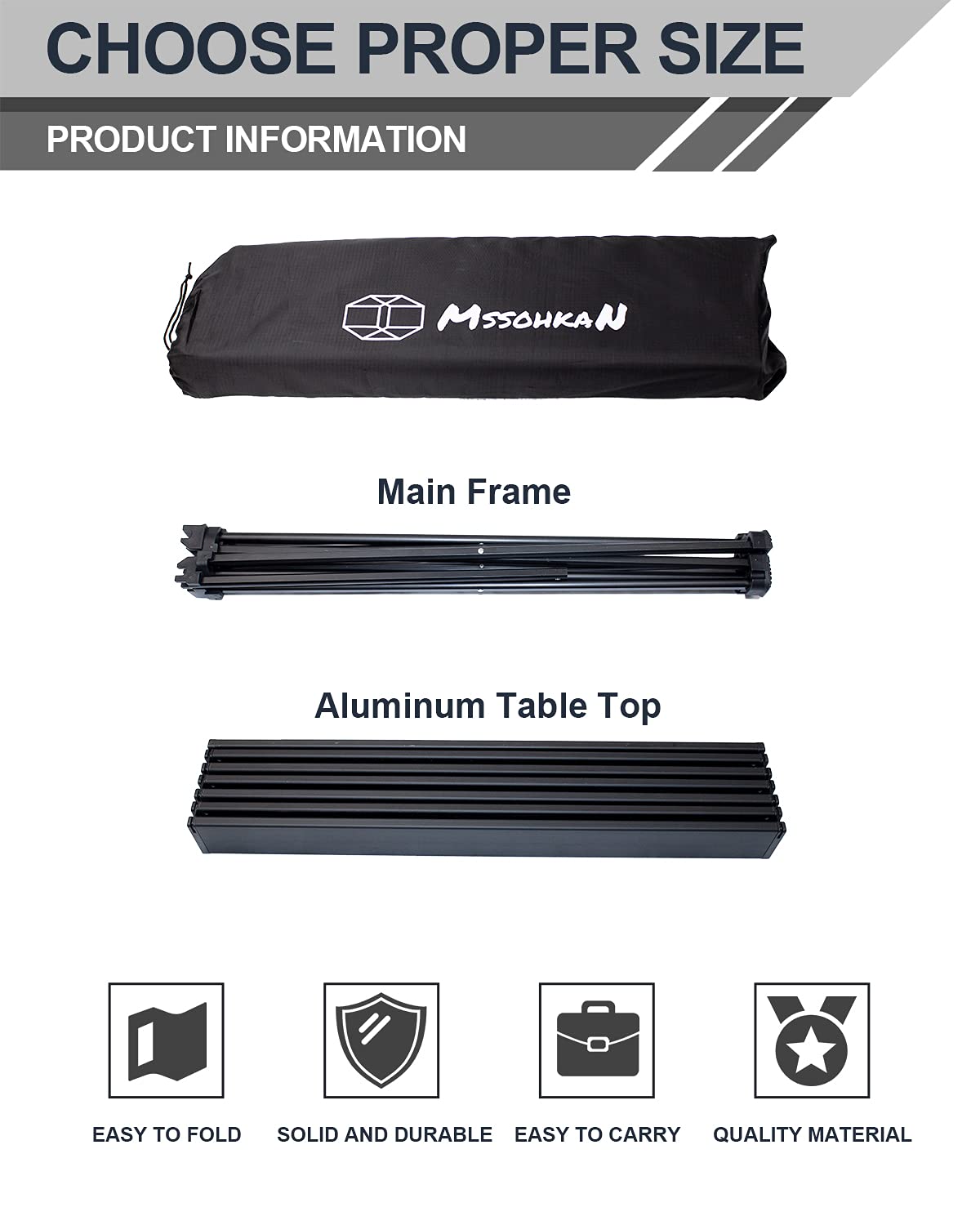Camping Table Folding Portable Aluminum Lightweight Carry Bag H461455