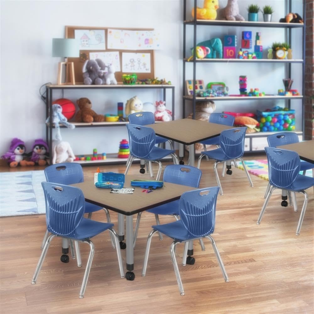 42" Square Mobile Table with 4 Stack Chairs N53492