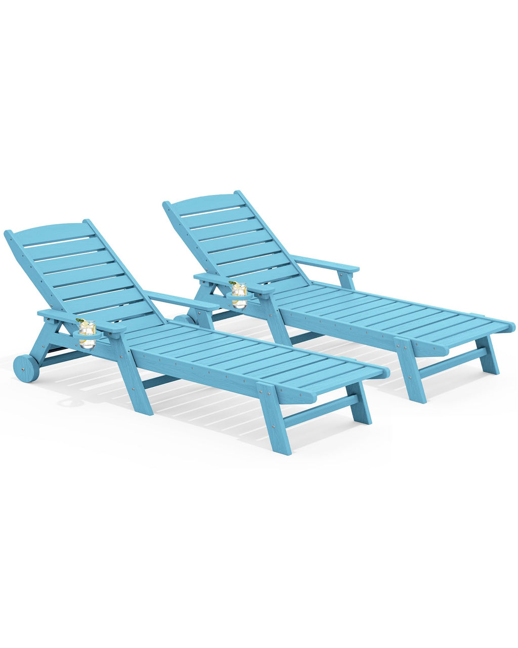 Light Blue Outdoor Lounge Chair Set of 2 with Cup Holder W542