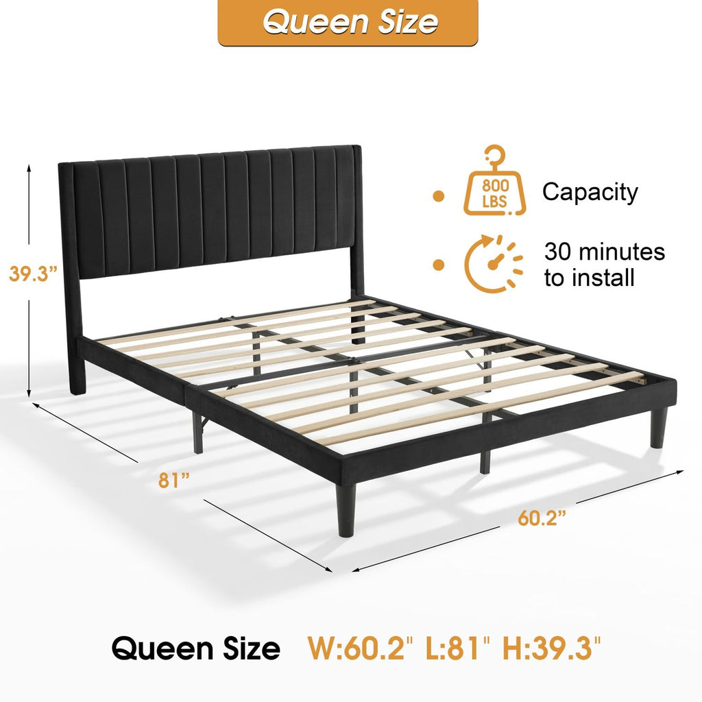 Queen Size Velvet Upholstered Platform Bed Frame A528299