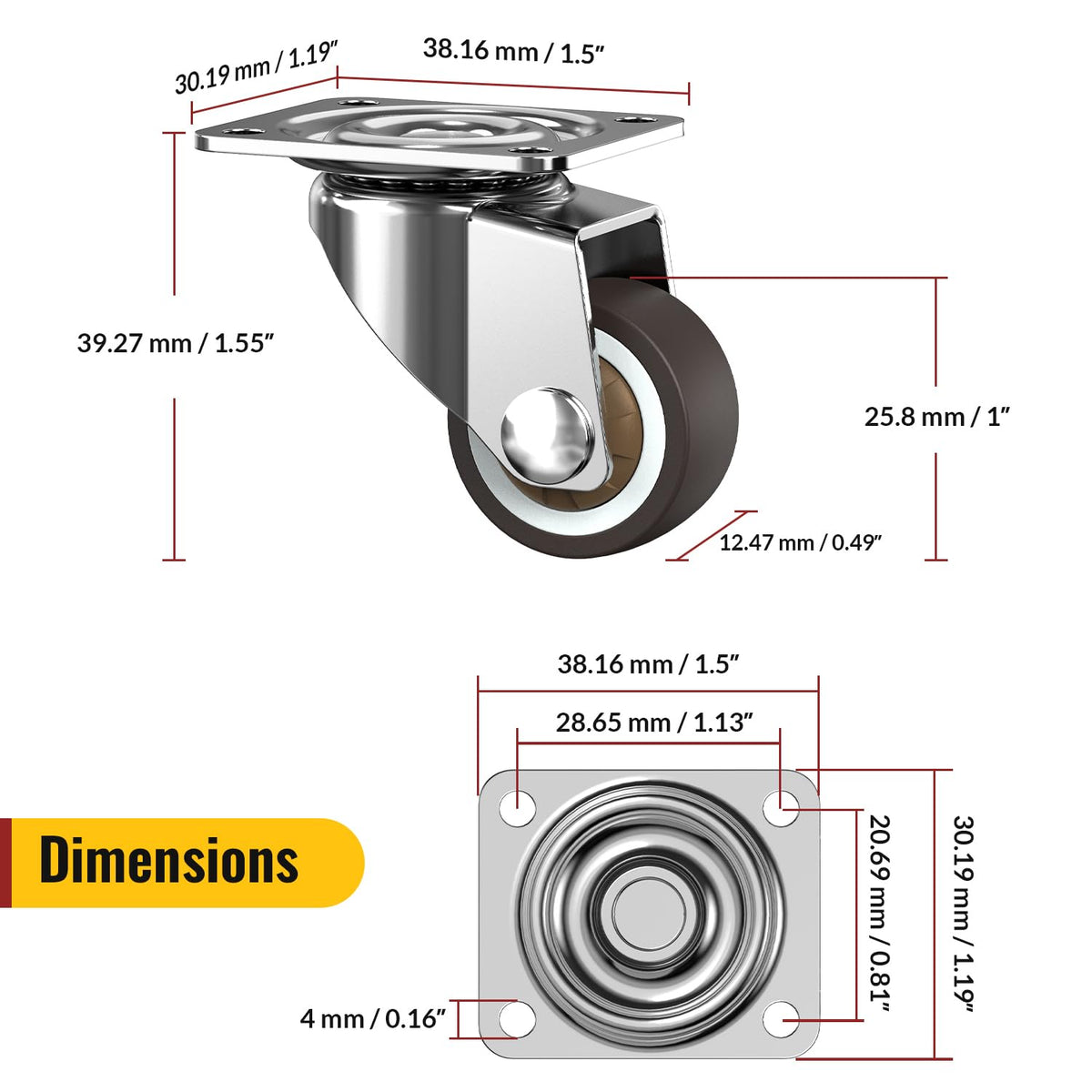 1inch Small Caster Wheels Set of 4 A314839