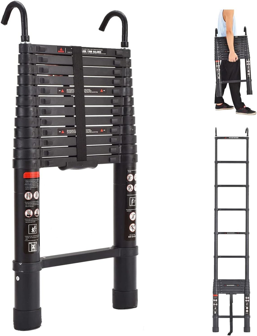 20.3ft Aluminum Telescoping Ladder with Roof Hooks B9120