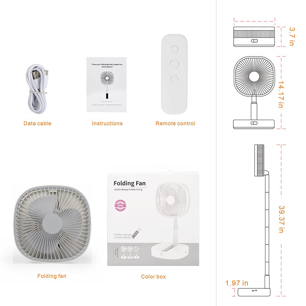 Portable Foldaway Standing Fan 7200Mah Rechargeable Battery Remote Control Telescopic 4 Speed Quiet Timer Gray R4394