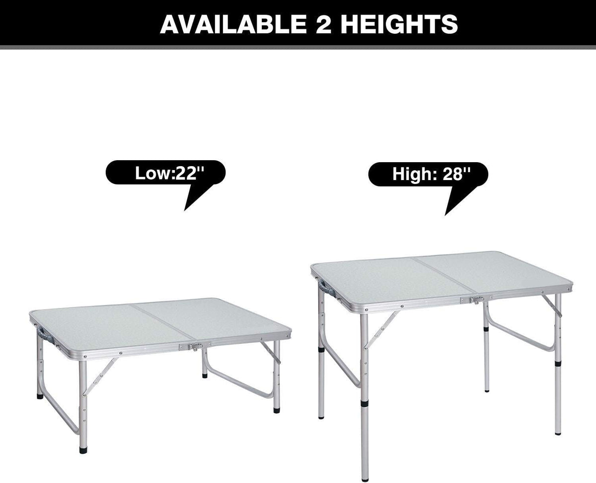 Aluminum Folding Table 4 Foot, Adjustable Height Lightweight Portable Camping Table for Picnic Beach Outdoor Indoor, White 48 x 24 inches K56338