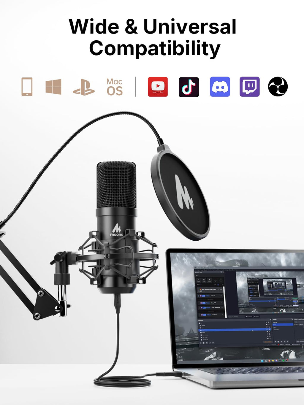 XLR/USB Condenser Microphone 192kHz/24Bit Cardioid Mic Kit U2576