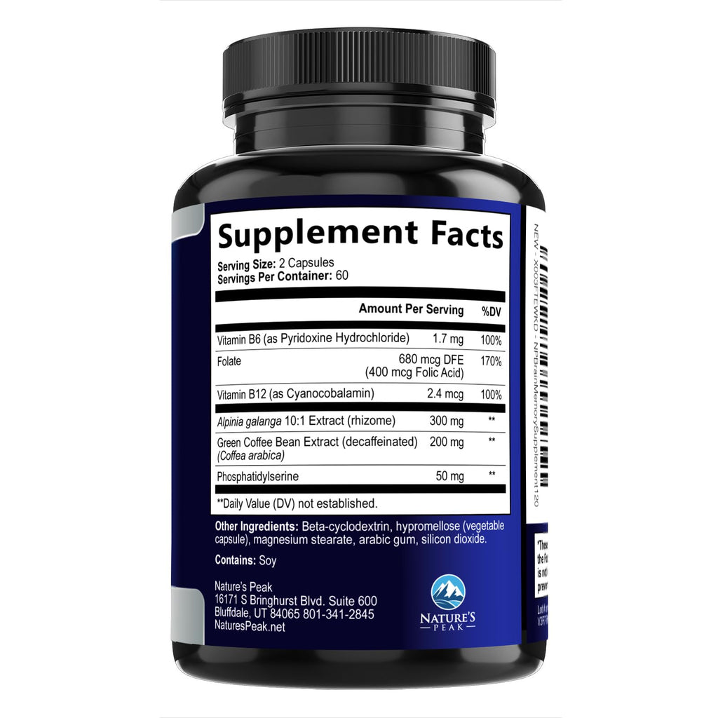 120 Capsules Brain Memory Supplement with Vitamin B6 B12 Folate & Phosphatidylserine F495651