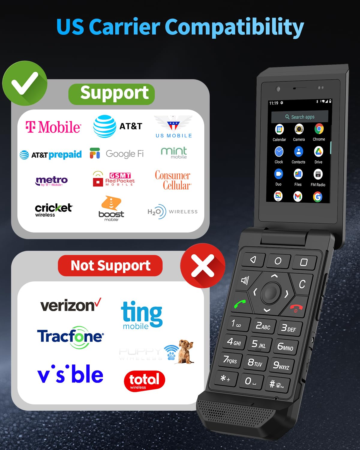 Unlocked 4G LTE Rugged Flip Phone D8598